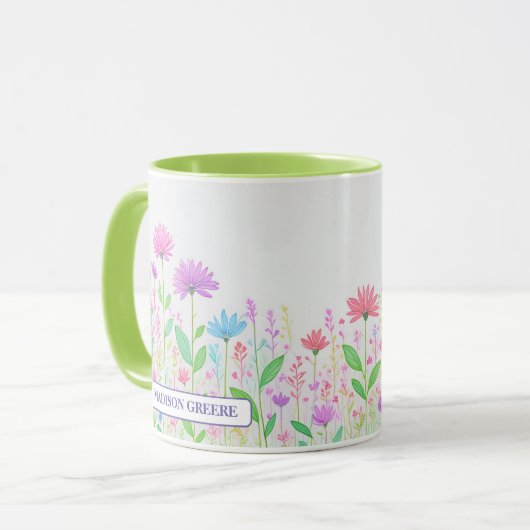 Bloemen Waterverf Roze Blauw Groen Koffie Mok (Voorkant links)