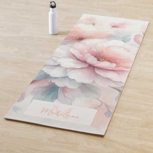 Bloemen Waterverf Roze Koraal Stijlvolle naam Mono Yogamat (In situ)