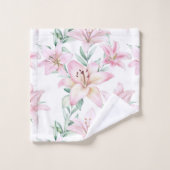 Bloemen Waterverf Roze Lelies Wit Bad Handdoek (Wasdoekje)