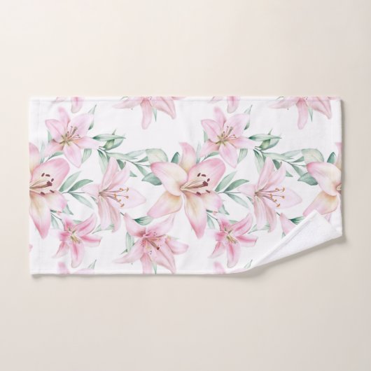 Bloemen Waterverf Roze Lelies Wit Bad Handdoek (Handdoek)