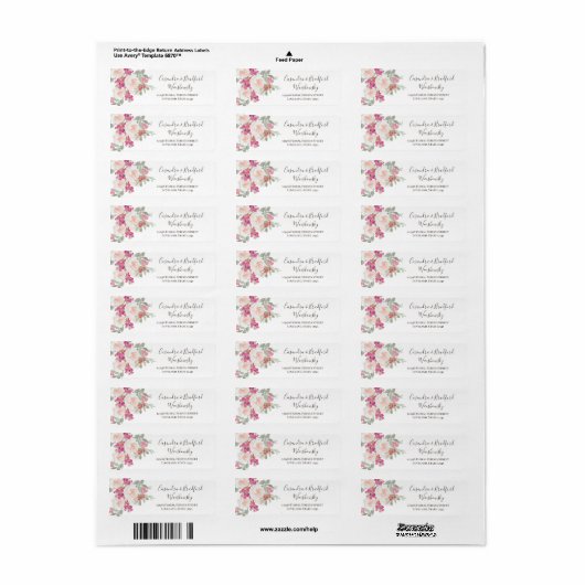  Bloemen Waterverf Roze Meisje Trouwpaar Etiket (Full Sheet)