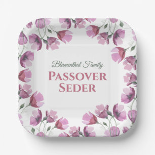 Bloemen Waterverf roze Pesach Seder Papieren Bordje