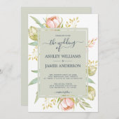 Bloemen Waterverf Roze Pioen Rustiek Boho Huwelijk Kaart (Voorkant / Achterkant)