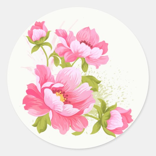 Bloemen Waterverf roze pioenen bloem Stickers (Voorkant)