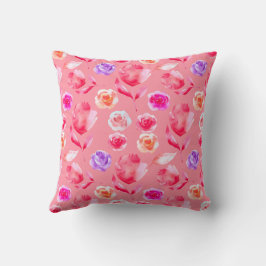 BLOEMEN WATERVERF ROZE ROZEN KUSSENLOPER KUSSEN