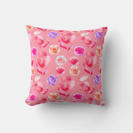 BLOEMEN WATERVERF ROZE ROZEN KUSSENLOPER KUSSEN