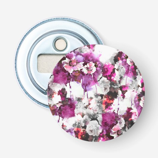 Bloemen Waterverf - Roze & wit abstract design Button Flesopener (Voorkant)