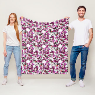 Bloemen Waterverf - Roze & wit abstract design Fleece Deken