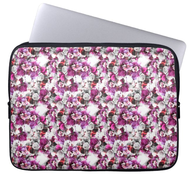 Bloemen Waterverf - Roze & wit abstract design Laptop Sleeve (Voorkant)