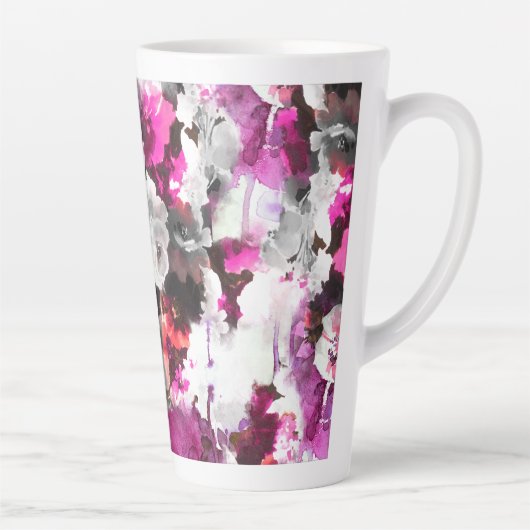 Bloemen Waterverf - Roze & wit abstract design Latte Mok (Rechts)