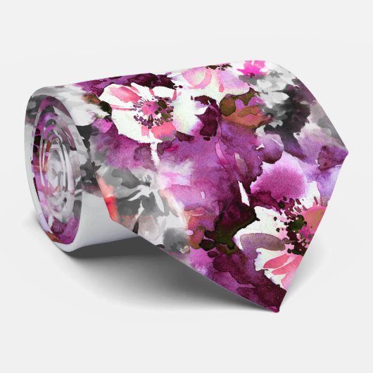 Bloemen Waterverf - Roze & wit abstract design Stropdas (Opgerold)