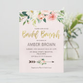 Bloemen Waterverf Rozen Bruids Brunch Uitnodiging (Staand voorkant)