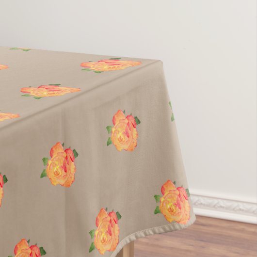 Bloemen Waterverf Rozen Gouden Sinaasappel op Koff Tafelkleed (Voorbeeld)