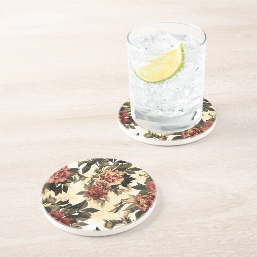 Bloemen Waterverf Rozen, pioenen patroon. Zandsteen Onderzetter (Zijkant)