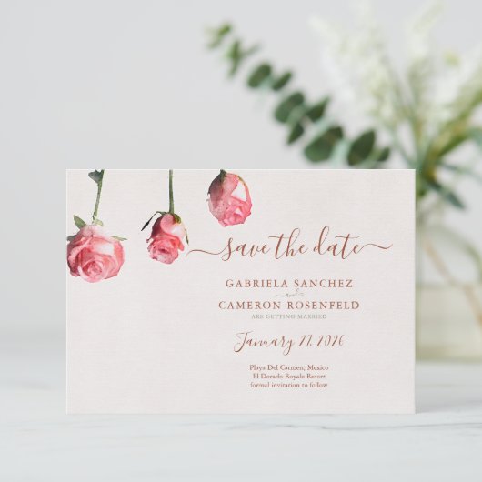 Bloemen Waterverf Rozen Terracotta Bruiloft (Staand voorkant)