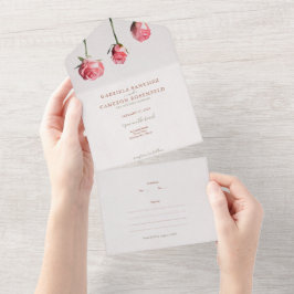 Bloemen Waterverf Rozen Terracotta Bruiloft All In One Uitnodiging