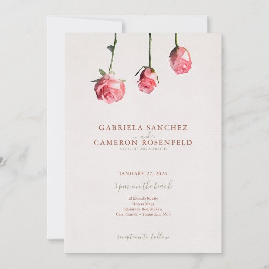 Bloemen Waterverf Rozen Terracotta Bruiloft Kaart (Voorkant)