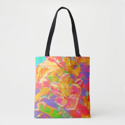 Bloemen waterverf rustiek geschilderd hout tote bag (Voorkant)