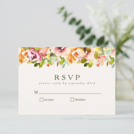 Bloemen Waterverf Rustiek Land Bourgondië Huwelijk RSVP Kaartje