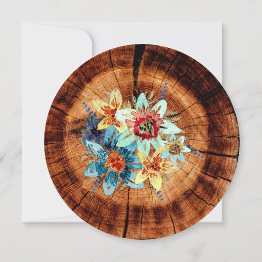 Bloemen Waterverf rustieke hout gesneden slice bru Kaart (Achterkant)