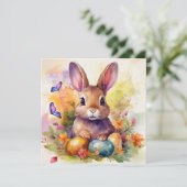 Bloemen Waterverf Schattigee paashaas Feestdagenkaart (Staand voorkant)