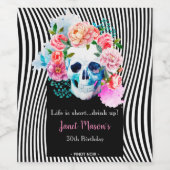 Bloemen Waterverf schedel met strepen Wijn Etiket (Enkel label)