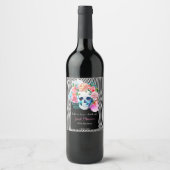 Bloemen Waterverf schedel met strepen Wijn Etiket (Voorkant)