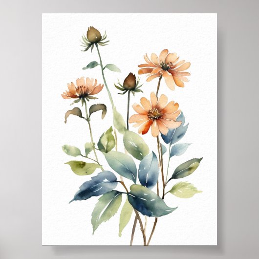 Bloemen Waterverf schilderij Poster (Voorkant)