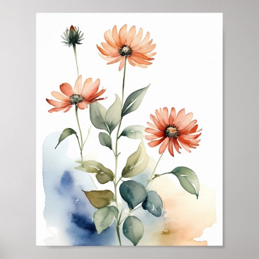 Bloemen Waterverf schilderij Poster (Voorkant)