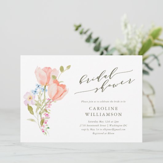 Bloemen Waterverf Script Vrijgezellenfeest Kaart (Staand voorkant)