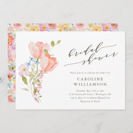 Bloemen Waterverf Script Vrijgezellenfeest Kaart (Voorkant / Achterkant)