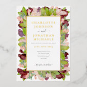 Bloemen Waterverf Sinaasappel Gouden Bruiloft Folie Uitnodiging (Voorkant)