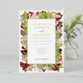 Bloemen Waterverf Sinaasappel Gouden Bruiloft Folie Uitnodiging (Staand Voorkant)