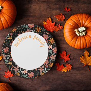 Bloemen waterverf sinaasappel naam zwart papieren bordje