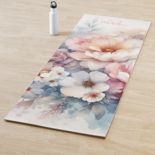 Bloemen Waterverf Stijlvolle Pastels Naam Monogram Yogamat (In situ)