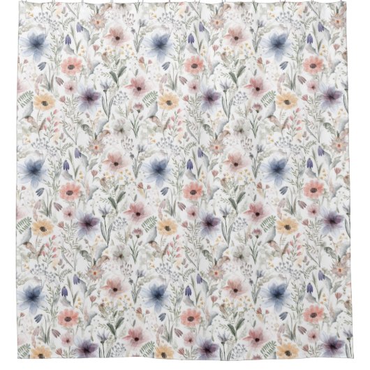 Bloemen Waterverf Styl Botanische Douchegordijn (Voorkant)