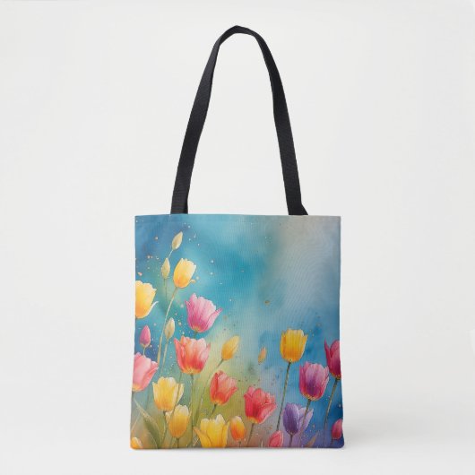 Bloemen waterverf tas met tulpen (Voorkant)