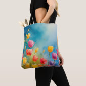 Bloemen waterverf tas met tulpen (Dichtbij)