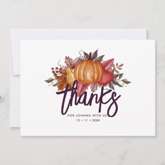 Bloemen Waterverf Thanksgiving Diner Bedankkaart (Voorkant)