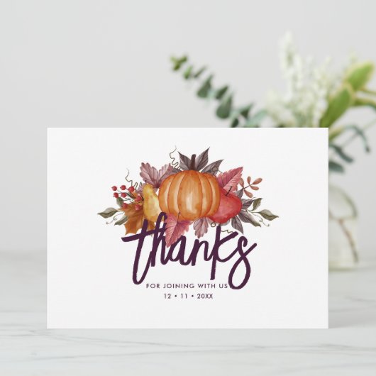 Bloemen Waterverf Thanksgiving Diner Bedankkaart (Staand voorkant)