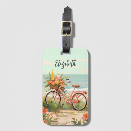 Bloemen Waterverf Tropische Strandfiets Bagagelabel (Voorkant (verticaal))