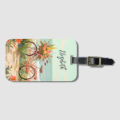  Bloemen Waterverf Tropische Strandfiets Bagagelabel (Voorkant (horizontaal))