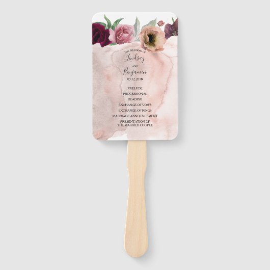  Bloemen Waterverf Trouwprogramma Handwaaier (Voorkant)