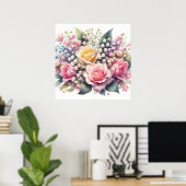 Bloemen waterverf van rozen, lelies van de vallei poster (Thuiskantoor)