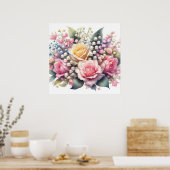 Bloemen waterverf van rozen, lelies van de vallei poster (Keuken)