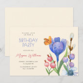 Bloemen waterverf verjaardag kaart (Voorkant / Achterkant)