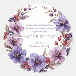 Bloemen Waterverf Verjaardag Ronde Sticker
