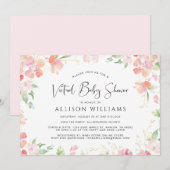 Bloemen Waterverf Virtual Pink Gold Baby shower Kaart (Voorkant / Achterkant)