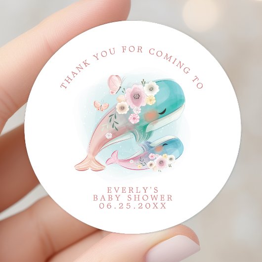 Bloemen Waterverf Walvissen Baby shower Bedankt Ronde Sticker