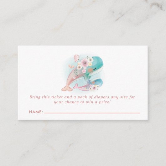 Bloemen Waterverf Walvissen Baby shower Luier Raff Informatiekaartje (Voorkant)